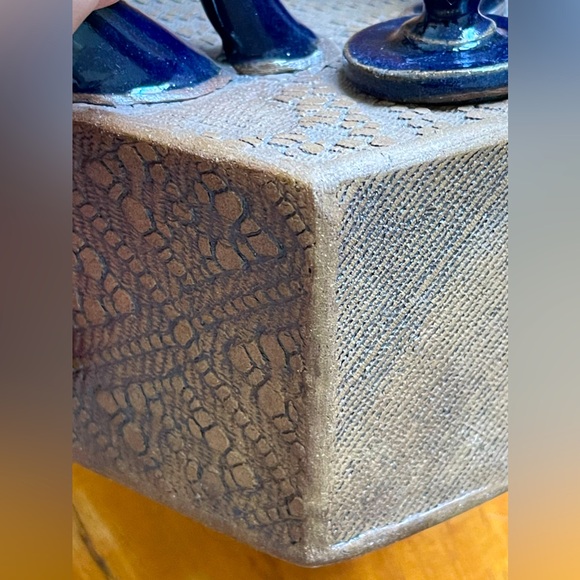 rare tea-pot with top Handled , Hand Built and Lace Textured of Stoneware NEW - Picture 13 of 14